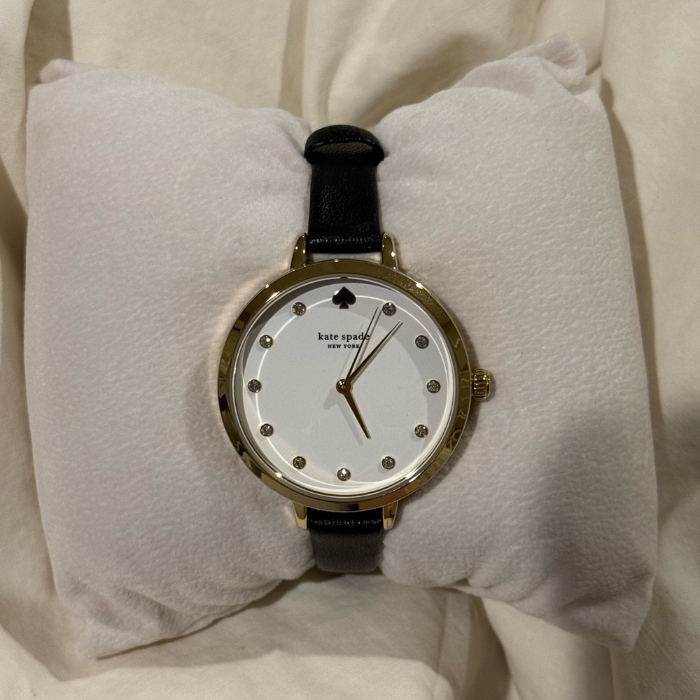 Kate Spade Black Leather Strap Watch with Gold Trim